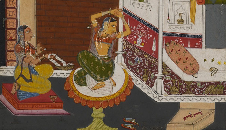 <span class="title">Deshvarati Ragini<span class="title_comma">, </span></span><span class="year">From a Ragamala series, Mewar, c. 1690</span>