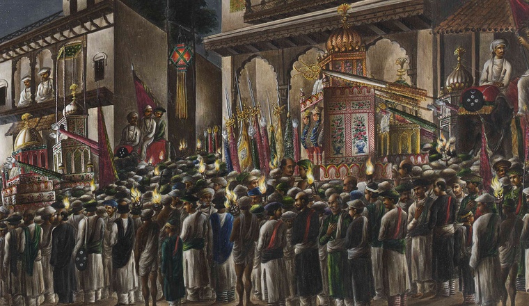 <span class="title">Muharram procession by night<span class="title_comma">, </span></span><span class="year">Patna, 1820–30</span>