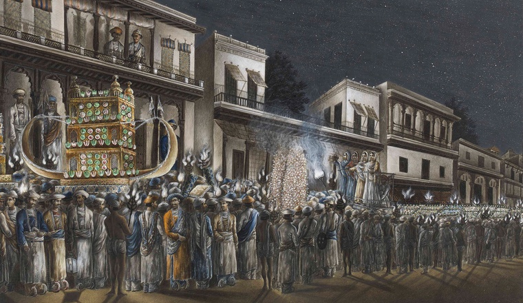 <span class="title">Muharram procession by night<span class="title_comma">, </span></span><span class="year">Patna, 1820–30</span>