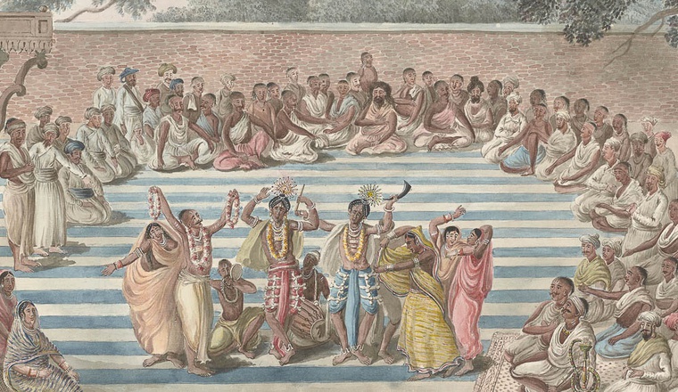 <span class="title">Hindu Nautch scene with representations of Krishna and Balarama.<span class="title_comma">, </span></span><span class="year"> Murshidabad, 1795-1807</span>