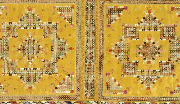 <span class="title">Moroccan Yellow Silk Double-Sided Embroidery<span class="title_comma">, </span></span><span class="year">Possibly Meknes District, 19th century</span>