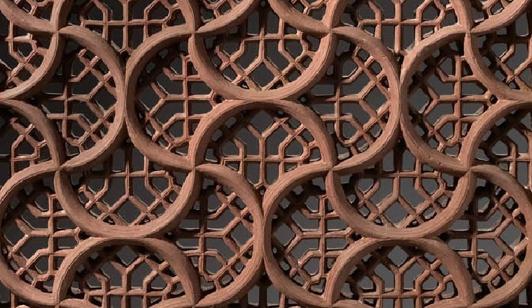 <span class="title">Imperial Mughal Jali deeply carved on two levels, with bold intersecting ogival tracery over fine, intricate geometry<span class="title_comma">, </span></span><span class="year">Mughal, Fatehpur Sikri–late Akbar period, c. 1571–1605</span>
