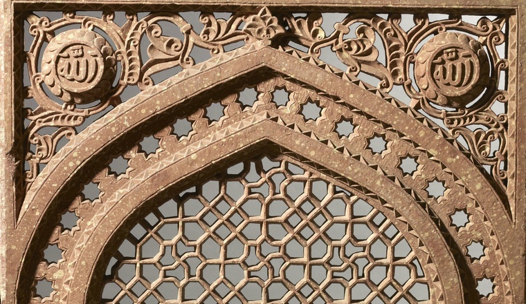 <span class="title">Jali screen with trellis of octagons<span class="title_comma">, </span></span><span class="year">Imperial Mughal, Agra area, 1600-1620</span>