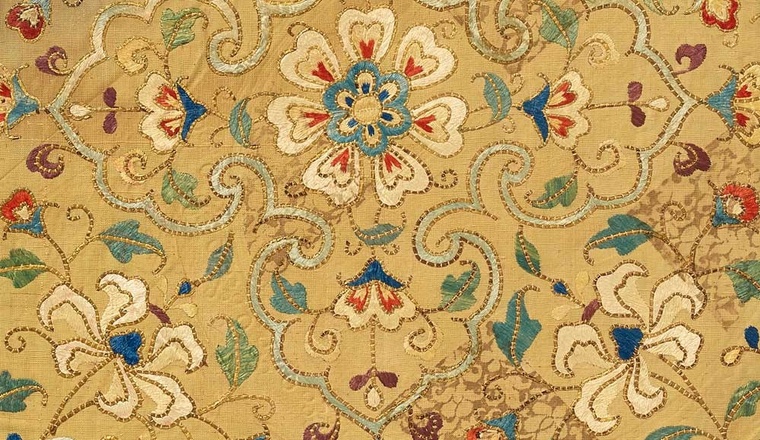 <span class="title">Detail of an embroidered silk cover</span>