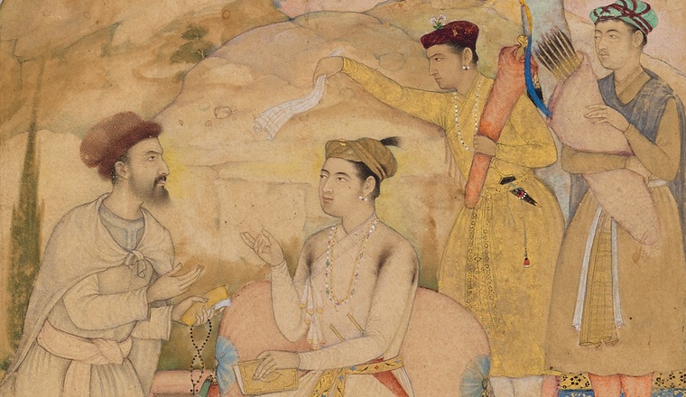 <span class="title">A Prince Converses with a Sage<span class="title_comma">, </span></span><span class="year">Mughal, attributed to Govardhan, 1605-08</span>