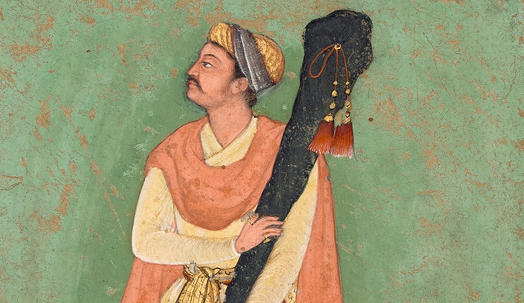 <span class="title">A swordbearer<span class="title_comma">, </span></span><span class="year">Mughal, c. 1590</span>