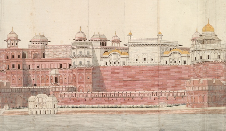 <span class="title">Panoramic view of Agra Fort from the River Jumna<span class="title_comma">, </span></span><span class="year">By an Agra artist, c. 1810–15</span>