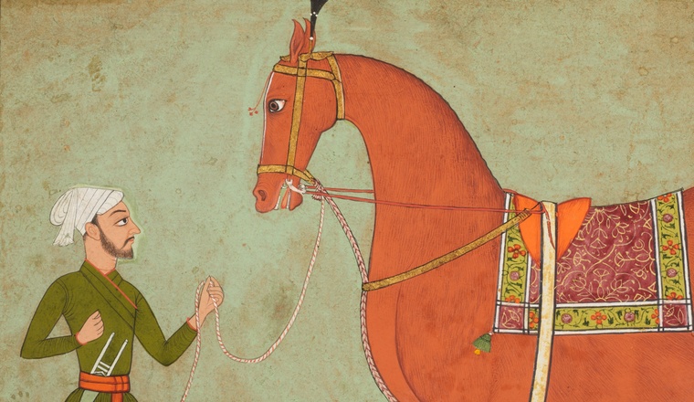 <span class="title">Horse and His Groom<span class="title_comma">, </span></span><span class="year">Rajasthan, Sawar, circa 1685-1700</span>