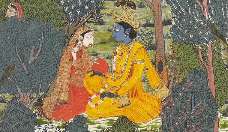 <span class="title">Krishna and Radha are united in the grove Page from a Gitagovinda series<span class="title_comma">, </span></span><span class="year">Mandi, c. 1800</span>