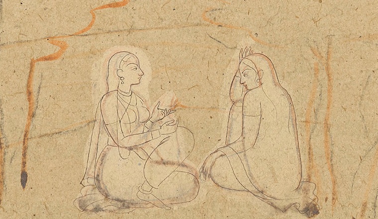 <span class="title">Radha tells her friend she is trying to free herself from her infatuation with Krishna<span class="title_comma">, </span></span><span class="year">Guler, 1765-70</span>