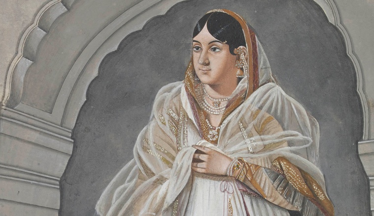 <span class="title">A portrait of a lady after a painting by British artist Tilly Kettle<span class="title_comma">, </span></span><span class="year">Lucknow, c. 1780</span>
